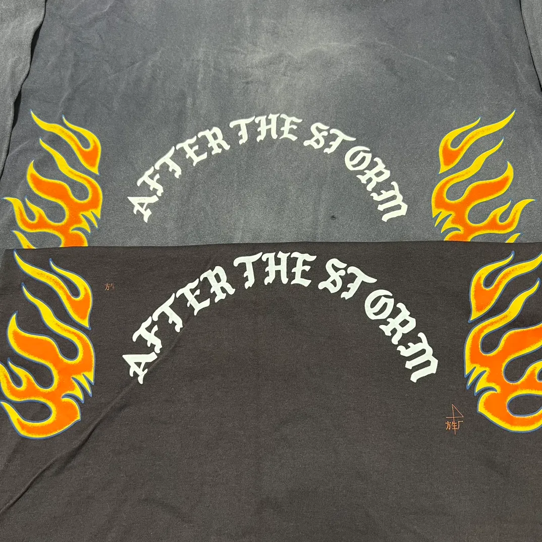 Printing proofing SAINT Mxxxxxx M/AFTER LS_TEE/BLACK flame arrow letter M retro old long tee washed black S-XL